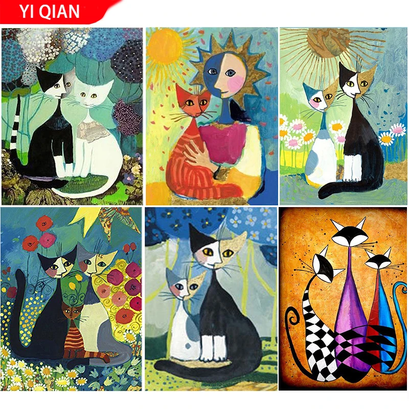 

Arte Abstract Cartoon Cat Diamond Painting By Numbers Embroidery Pictures Diamond Paintings Mosaic Home Accesories 2022 Quadro