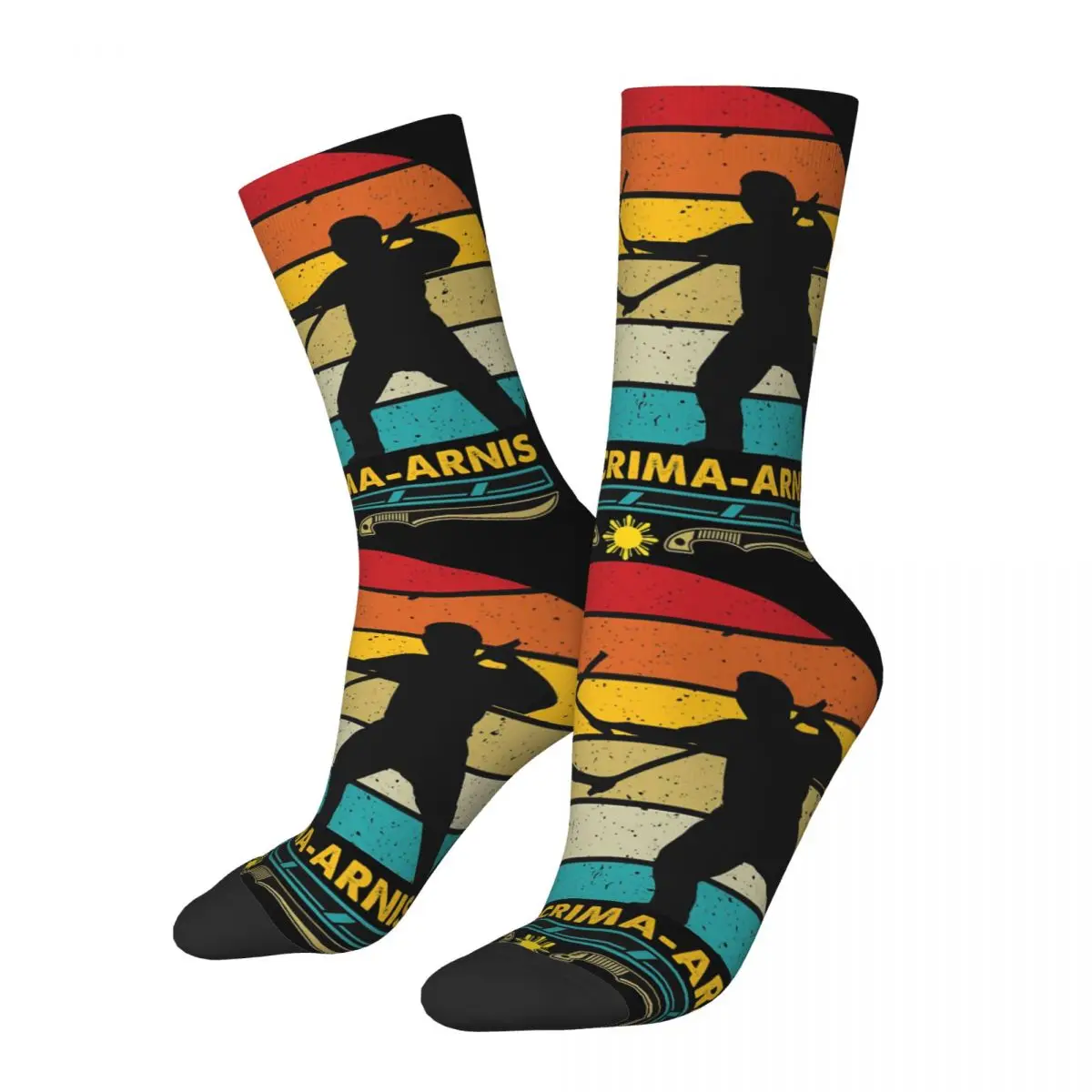 

Funny Happy Men's compression Socks Sunset Filipino Martial Arts Eskrimador Retro Harajuku Eskrima Kali Arnis Pattern Crew Sock