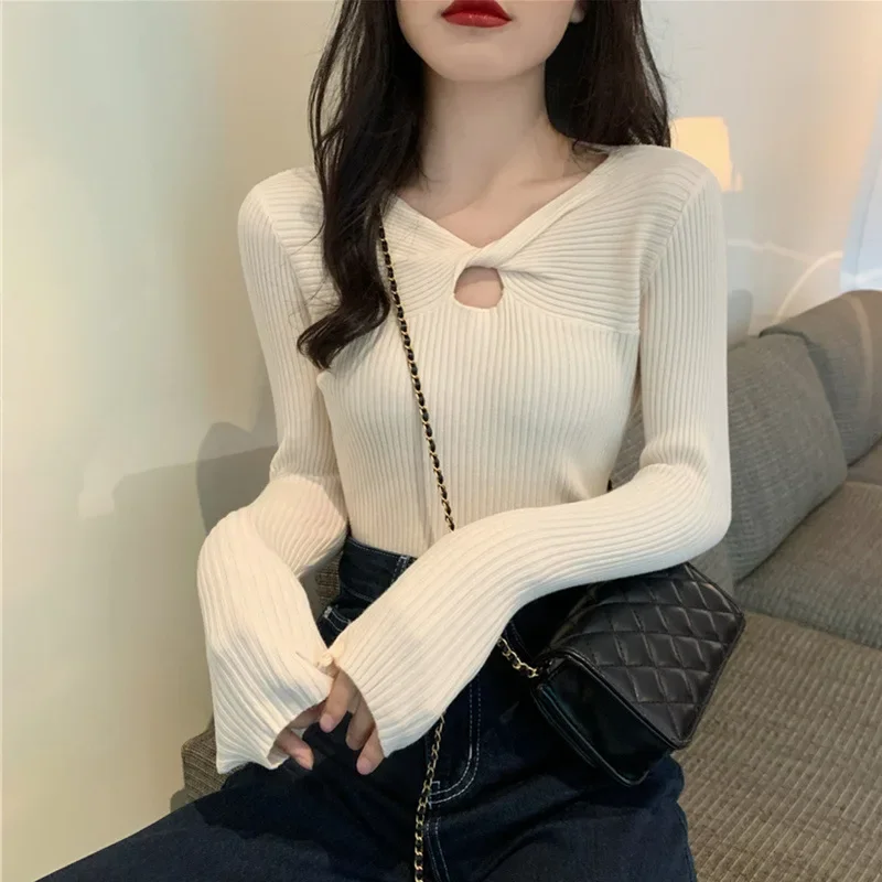 Утягивающий вязаный топ женский внутренний базовый слой с длинными рукавами