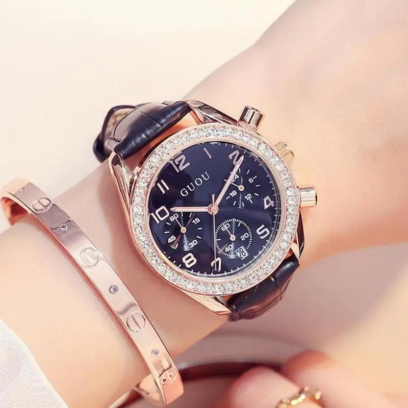 

Retro Round Quartz Calendar Digital Dial Casual Wrist Watches Leather Strap Fashionable Clock Waterproof Wristwatch for Women
