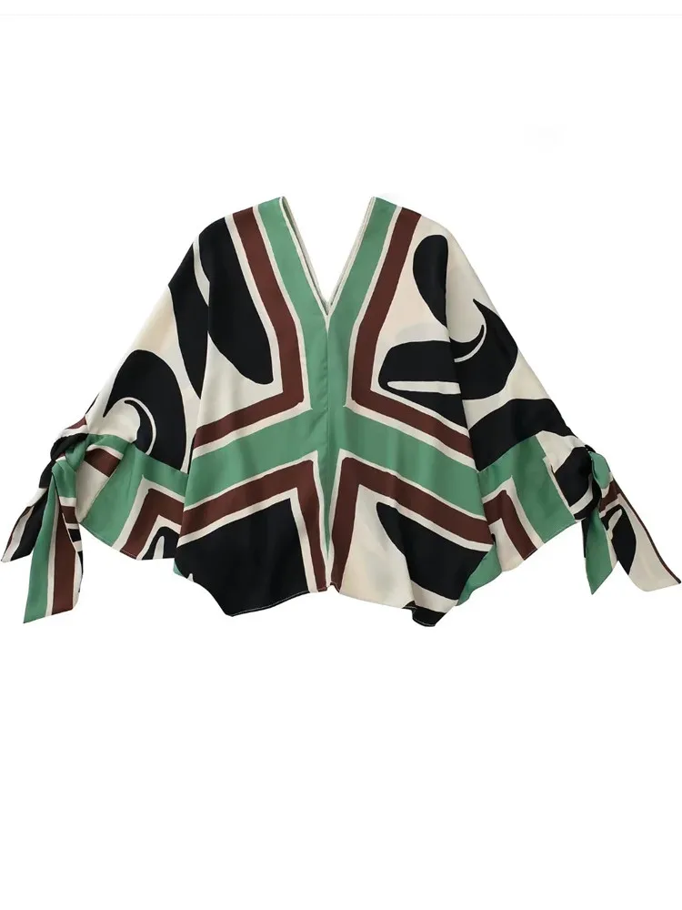 Брюки TRAF женские с принтом винтажные повседневные мешковатые штаны завышенной