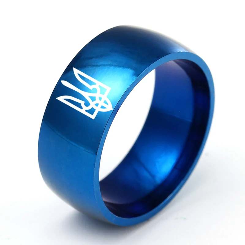 

8MM Stainless Steel Ring Rotated Ukrainian National Emble Ring God Bless Ukrainian Personalised Initial Engrave A to Z Alphabet