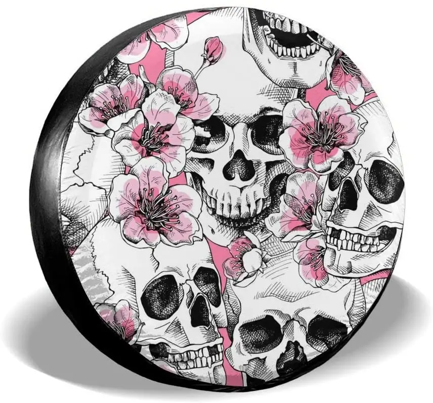 

Foruidea Sugar Skull Skeleton Flower Pink Spare Tire Cover Waterproof Dust-Proof UV Sun Wheel Tire Cover Fit for Jeep,Trailer, R
