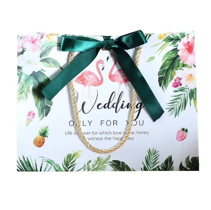 Пакет из крафт-бумаги с фламинго ручкой и лентой бумажные подарочные пакеты для