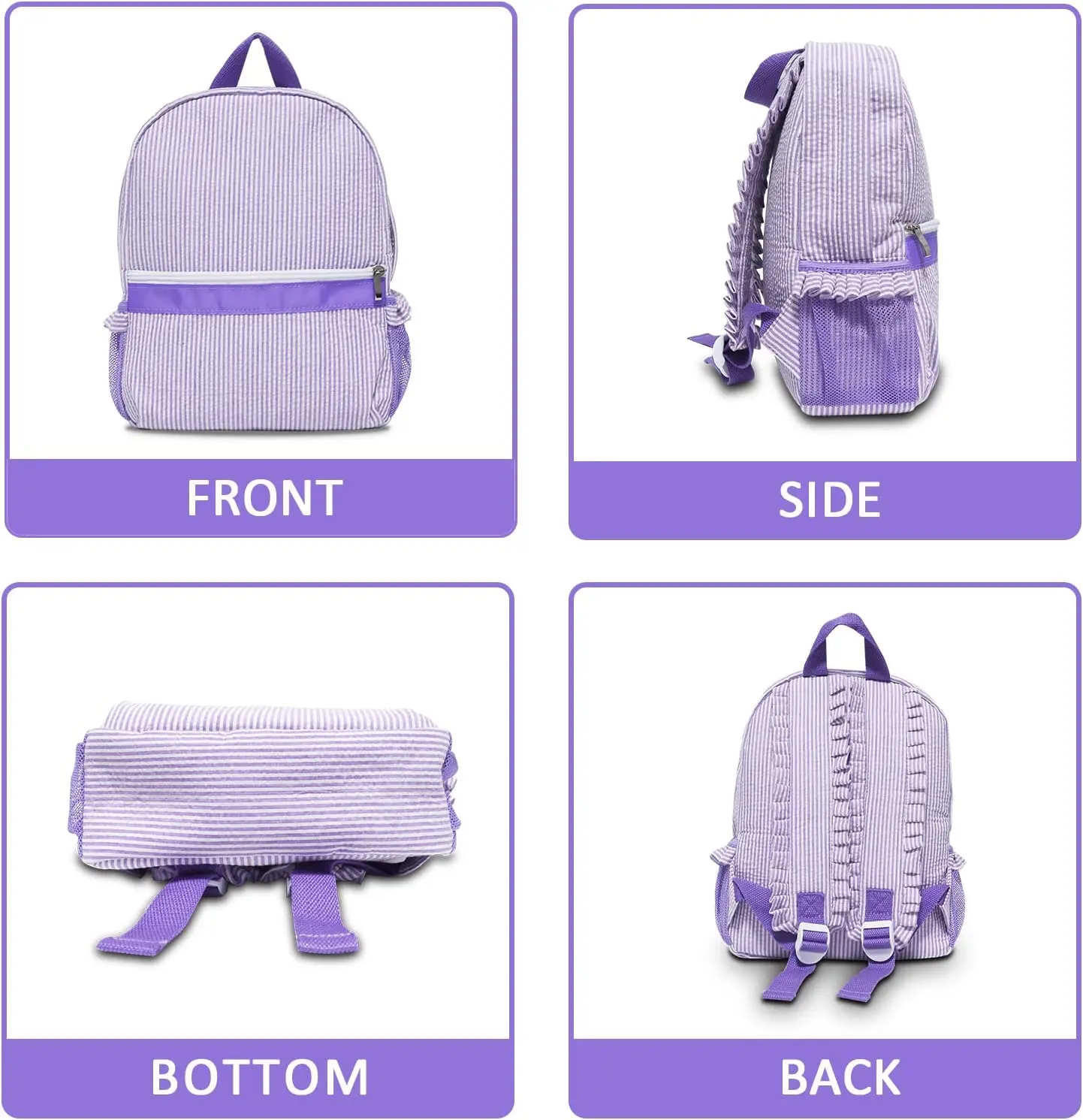 Purple Set School Bag Ruffle Seersucker Backpacks With Seersucker Cosmetic Bag Ruched Kids Backpack Light Soft For Travel Set