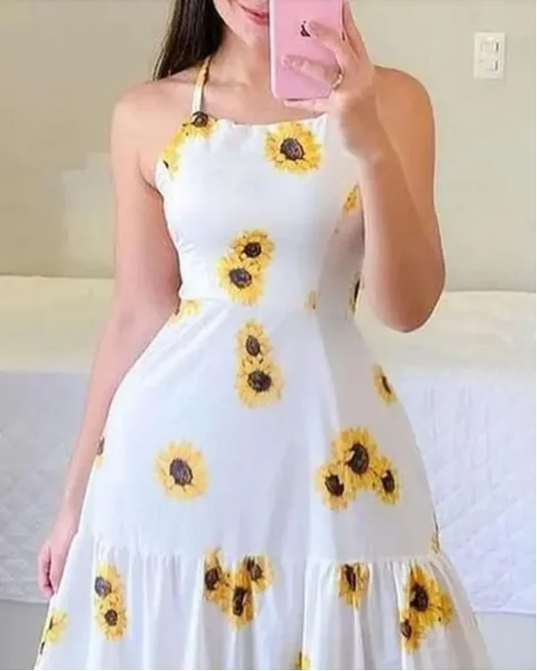 

Women's Holiday Style Casual Beach Skirt Sexy Sunflower Print Suspender Skirt 2022 Summer New Fashion Print Woman Dresses