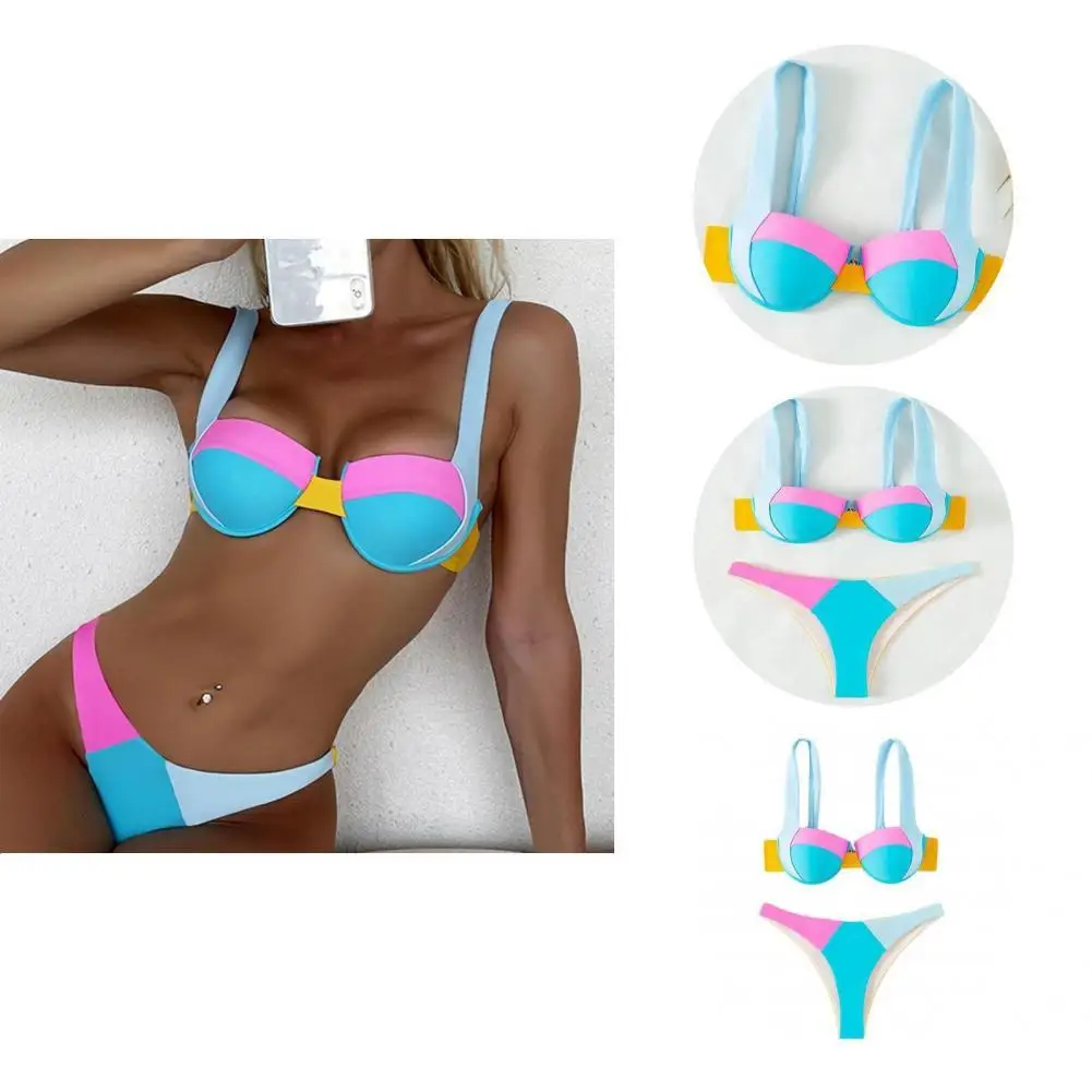 

2 Pcs/Set Summer Swimwear Gorgeous Breathable Summer Swimwear Two-piece G-string Summer Bikini Set