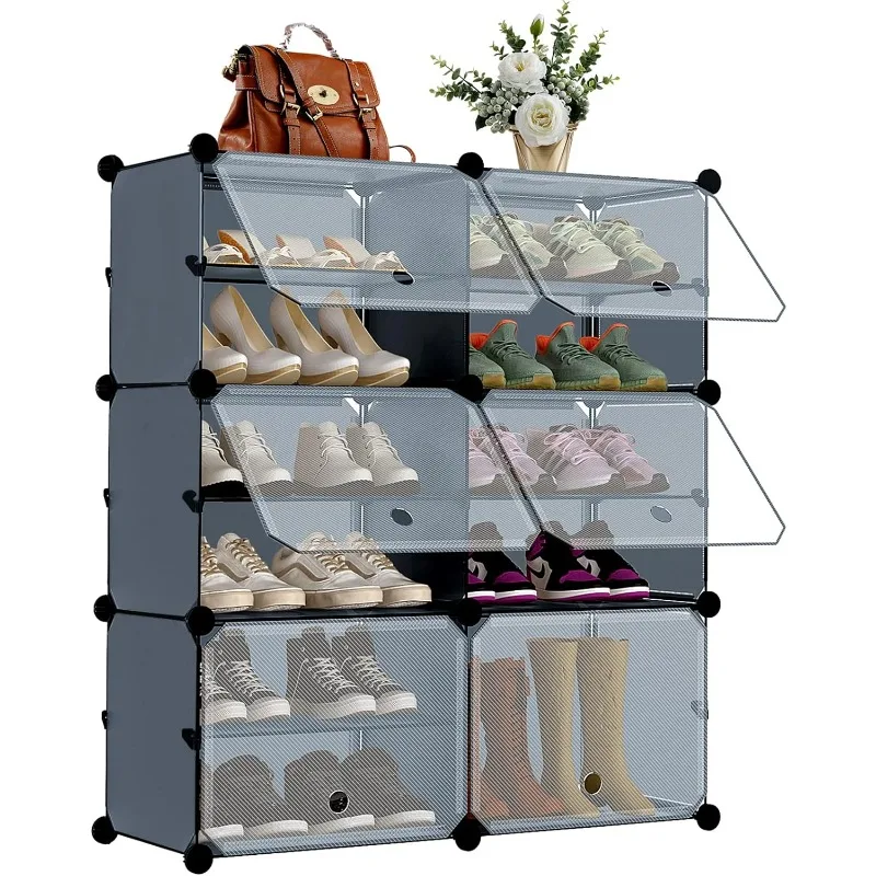 

Shoe Rack Cabinet, 6 Tier Shoe Storage Organizer for Entryway 24 Pair Plastic Cube Shelves DIY Freestanding Shoes Tower Rack
