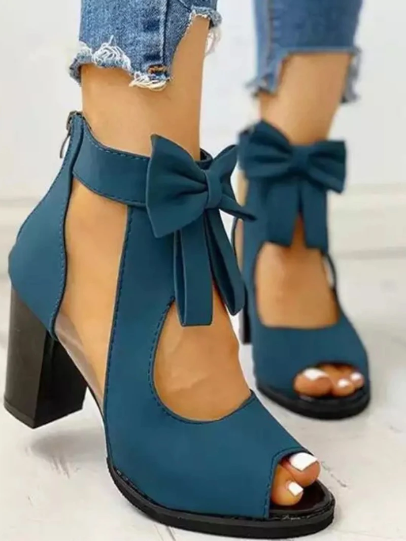 Women Sandals High Heels Summer Ladies Elegant Butterfly Knot Mesh Sandals Back Zipper Fish Mouth Party Sandalias Fashion Shoes