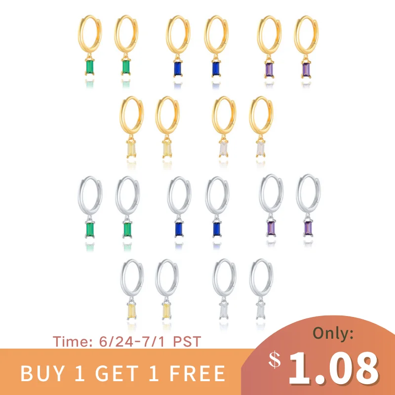 

ENSHIR Colorful Rainbow Square Hoop Earring White Purple Piercing Ohrringe Pendiente Fashion Jewelry
