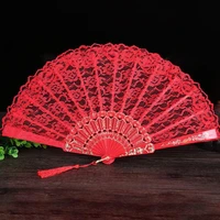 vintage folding lace fan chinese decorations crafts perspective handcrafted plastic frame lace handheld fan performance props