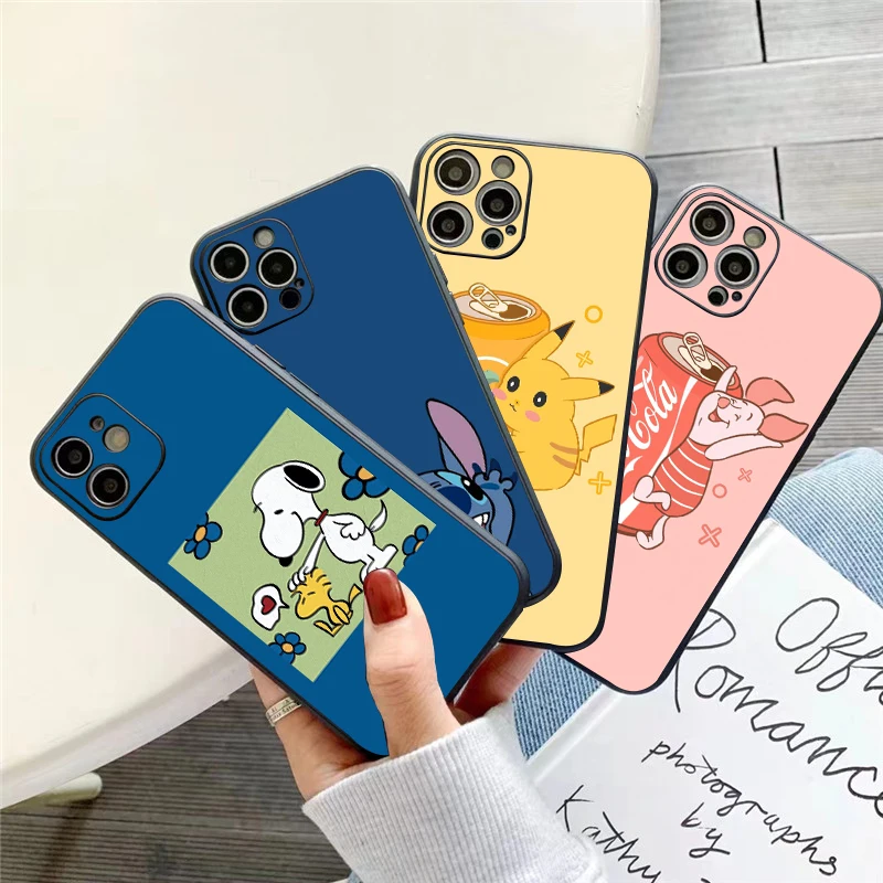 

Cartoon Snoopy Phone Case For Funda iPhone 11 12 13 Pro Max Mini X XR XS SE 2020 5 6 7 8 Plus Coque Liquid Silicon Back