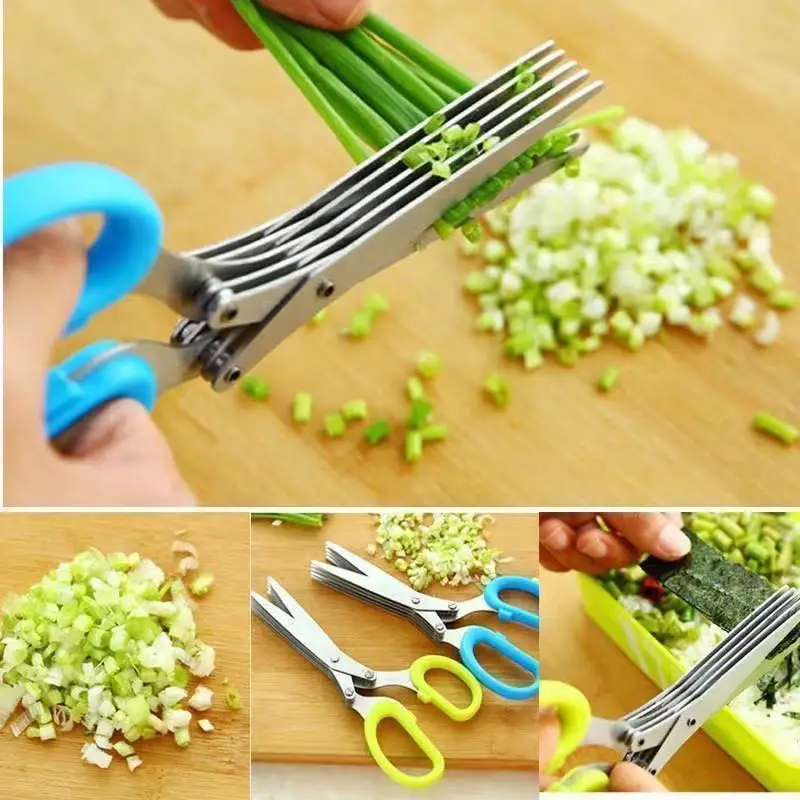 

Muti Layers Stainless Steel Knives Multi-Layers KItchen Scissors Scallion Cutter Herb Laver Spices Cut DH73