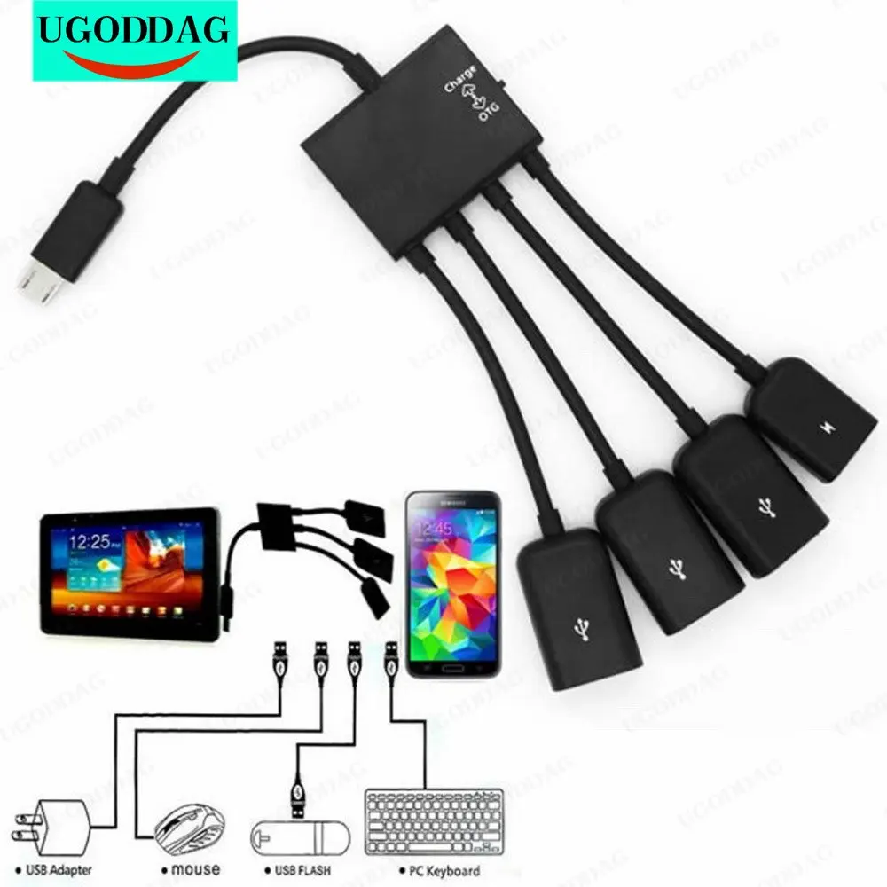

New High Quality 4 Port Micro USB to USB for Android Tablet Computer PC Power Charging OTG Hub Cable Connector Spliter