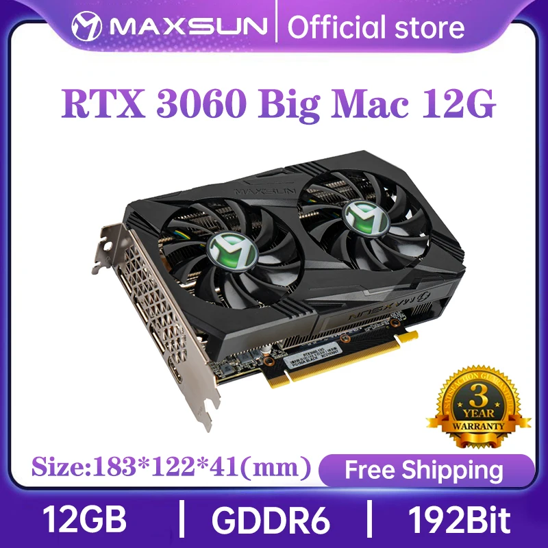 MAXSUN новые графические карты RTX 3060 Big Mac 12G GDDR6 GPU NVIDIA компьютер ПК 192 бит DP * 3 PCI Express X16 4