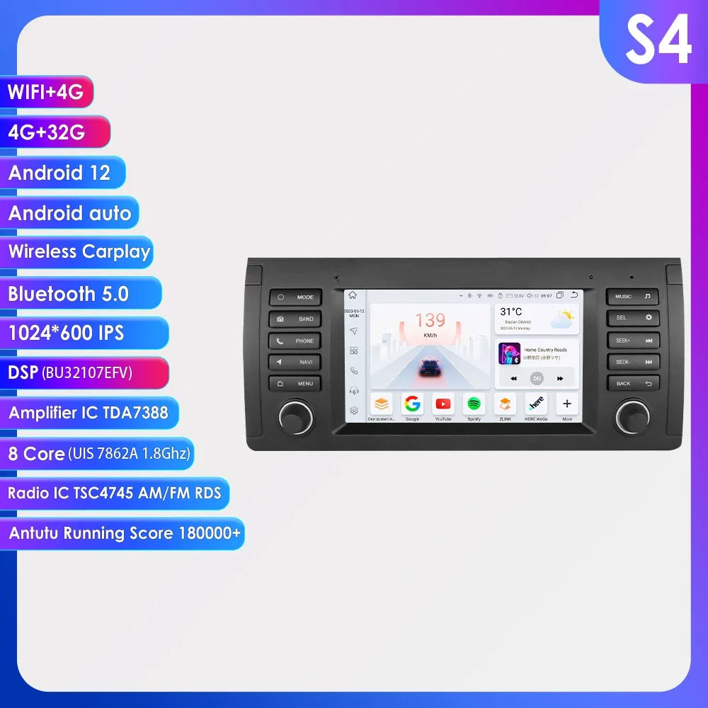 

4G 64G Android Auto Автомагнитола GPS Стерео для BMW 5 серии е39 X5 E53 1996 1997 1998-2007 Мультимедийный плеер DSP Carplay головное устройство