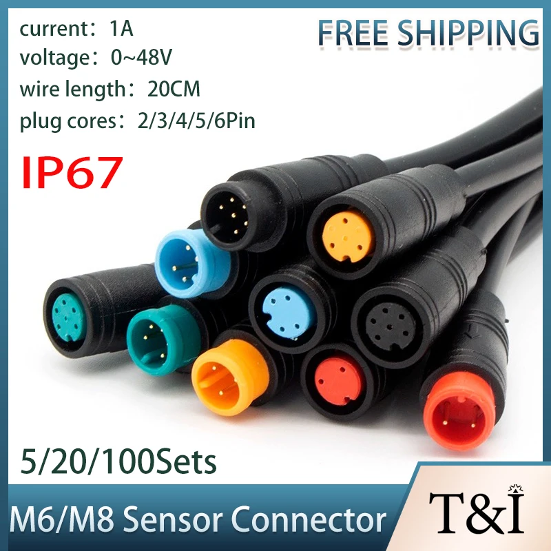 

5/20/100 Sets M6 M8 Sensor Connector Aviation Plug 2/3/4/5/6 Pin Male Female Joint Waterproof IP65 Sensor Socket With 20CM Wire