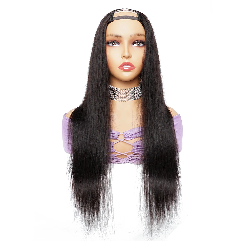 

Straight U Part Half Wig Body Wave Non-Lace Glueless Wigs With Clips Natural Color Remy Indian Human Hair Extension 150% Density