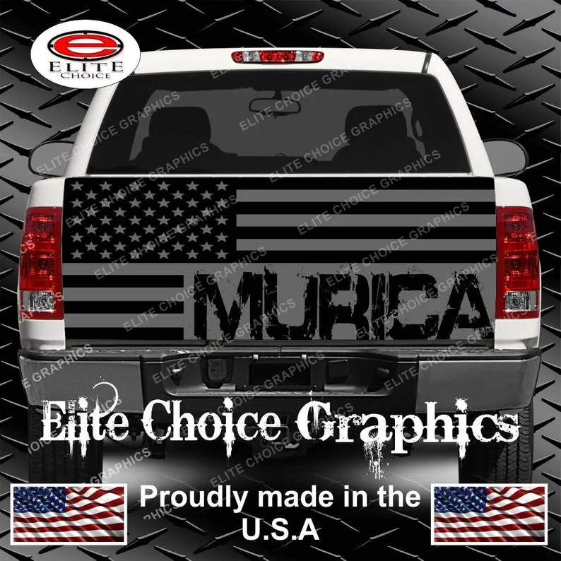 

Murica, Серый Американский флаг 2, Виниловая наклейка на заднюю дверь грузовика, графическая наклейка