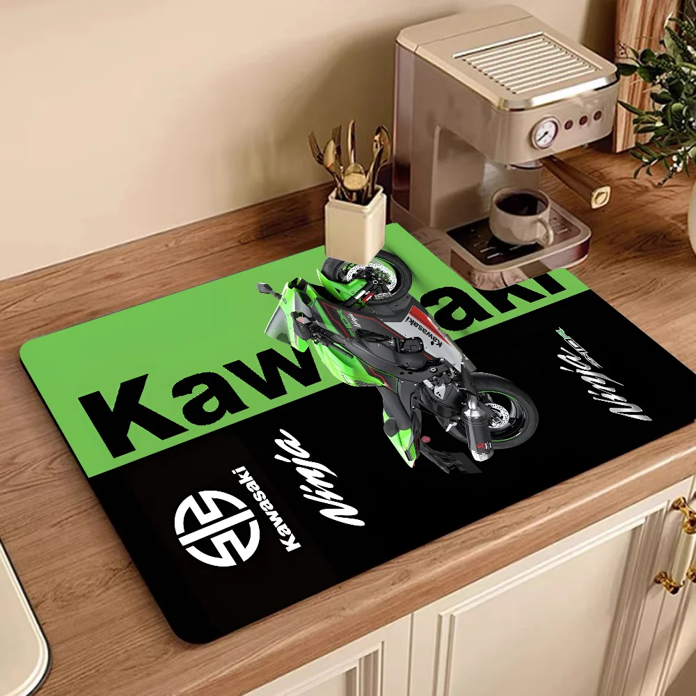 Kawasaki Motorcycle LOGO Coffee Cup Ironing Mat Modern Art Texture Drying Kitchen Counter Bar Drain