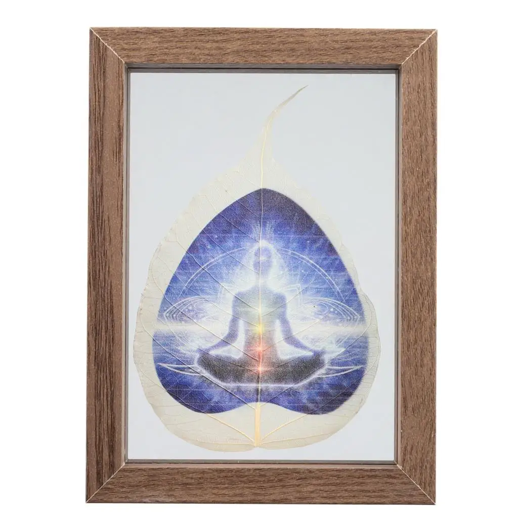 Reiki Healing 7 Chakra Art Printed Pressed Leaf Display Frame Double Glass Wooden Floating Frame Decoration Nordic Home Ornament