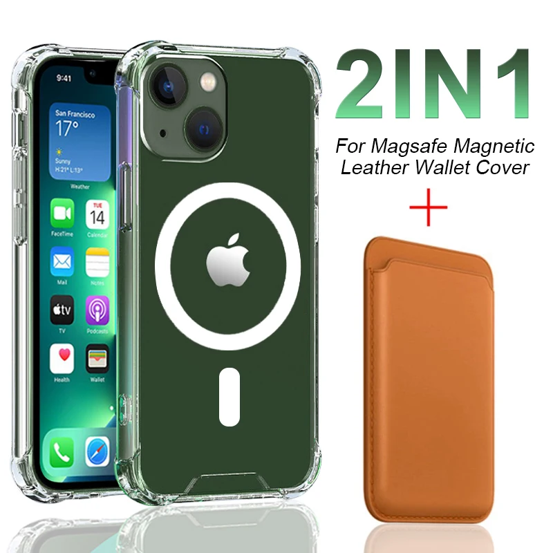 Прозрачный чехол-бумажник для телефона For Magsafe Apple iPhone 13 12 11 Pro MAX Mini XS XR X Магнитный