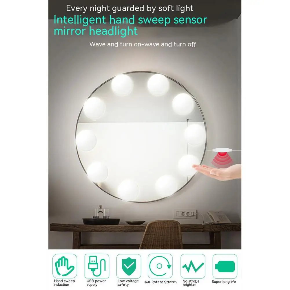 

LED Light Makeup Mirror Lights Waterproof Dimmable High Brightness Eye Caring Infrared Sensor Bathroom Dressing Table Lighting
