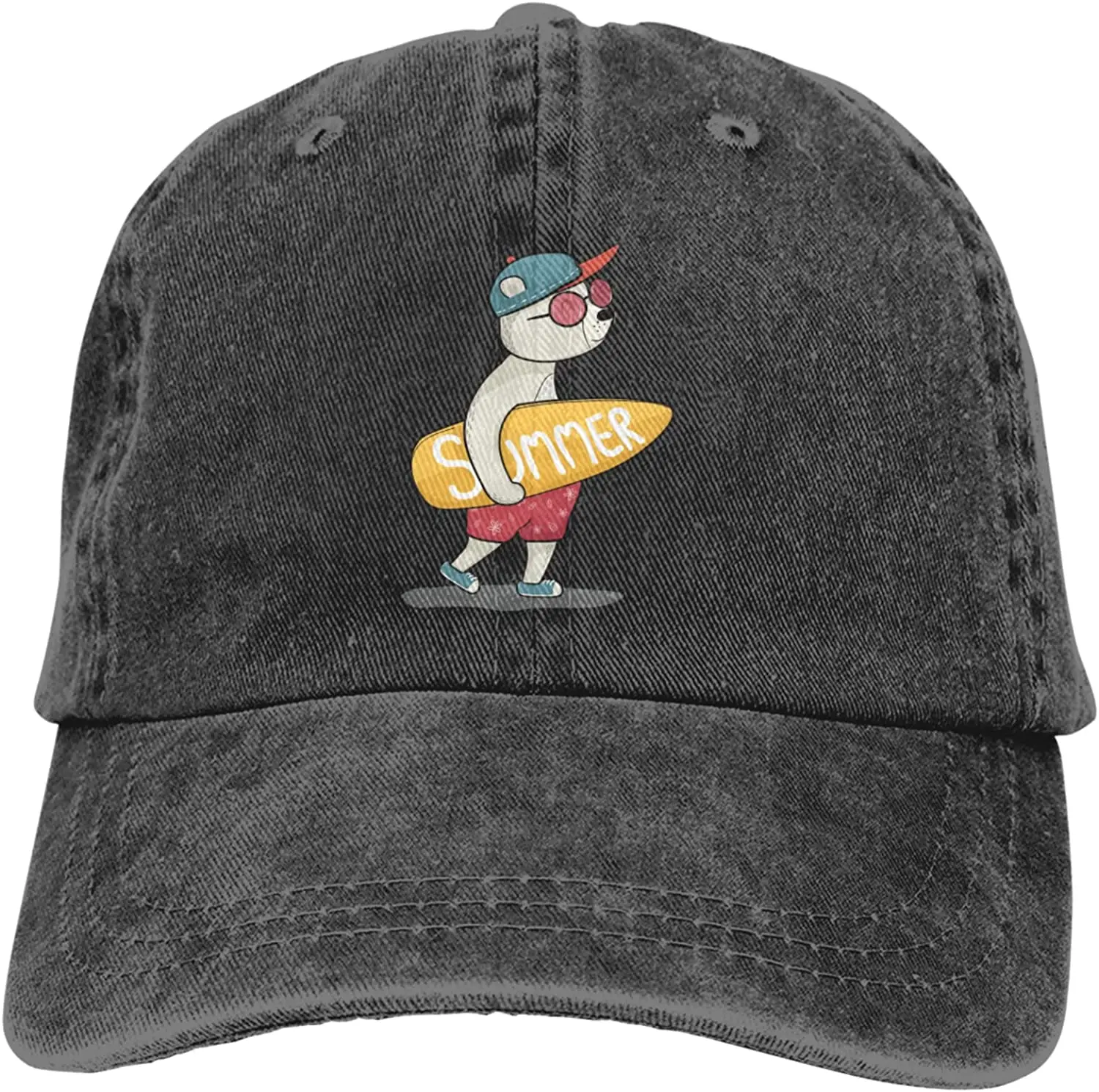 

Cool Bear in Sneakers Holding A Surfboard Baseball Caps Unisex Cowboy Hat Casquette Cap Vintage Adjustable Fashion Black