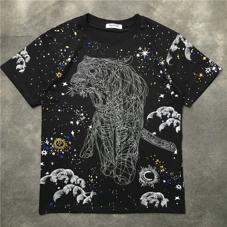 

gentleman New 2023 Men Sketch tiger star moon T Shirts T-Shirt Hip Hop Skateboard Street Cotton T-Shirts Tee Top kenye G19