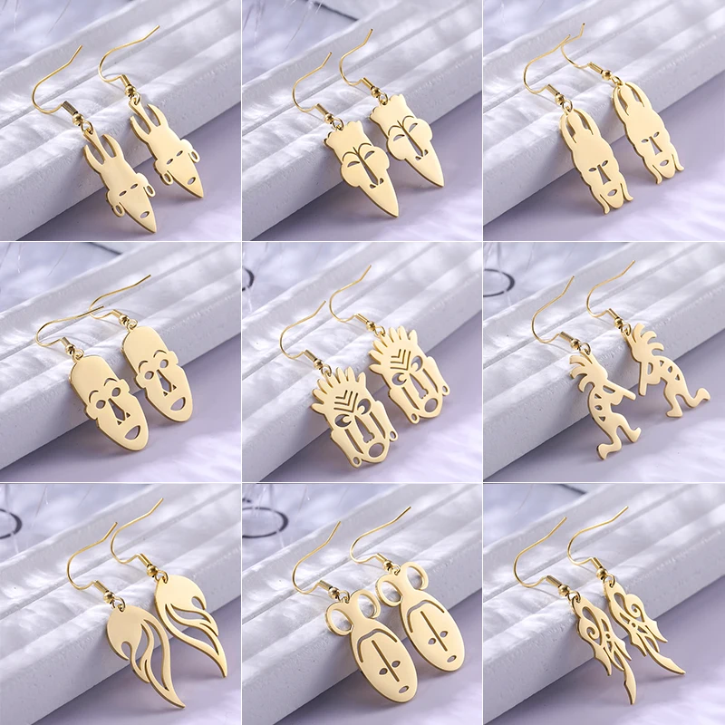 

Гипоаллергенные серьги-подвески с вырезами на лице человека, эффектные Висячие серьги для девушек, контурные ювелирные изделия из нержавею...