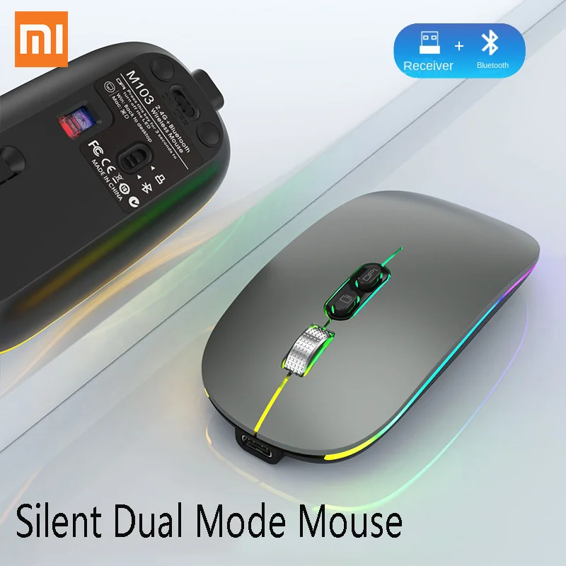 Xiaomi Mouse Gaming Bluetooth Laptop Accessories Cordless Bluetooth Mouse Wireless Mouse Rechargeable Silent Mini Luminous Color