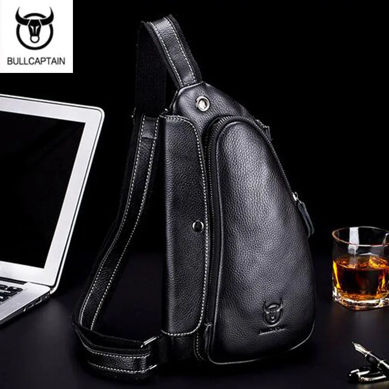BULLCAPTAIN Leather Crossbody Bag for Men Messenger Chest Bag Casual Shoulder Strap Pack New Fashion