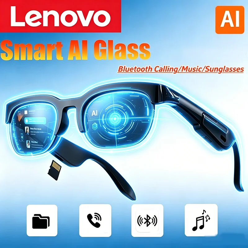 Фото Умные очки Lenovo 8K HD с ИИ, сенсорным управлением, камерой, функцией записи, переводчиком, голосовым помощником, музыкой и Bluetooth №1