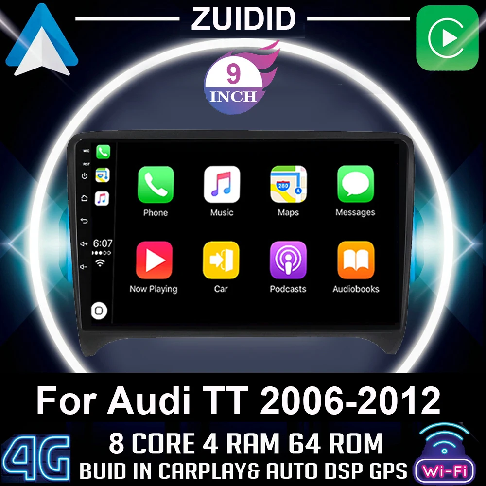 

ZUIDID Android 10 DSP CarPlay Car Radio Multimedia Video Player Auto Stereo GPS For Audi TT MK2 8J 2006 - 2014 2 Din DVD 4G+64G