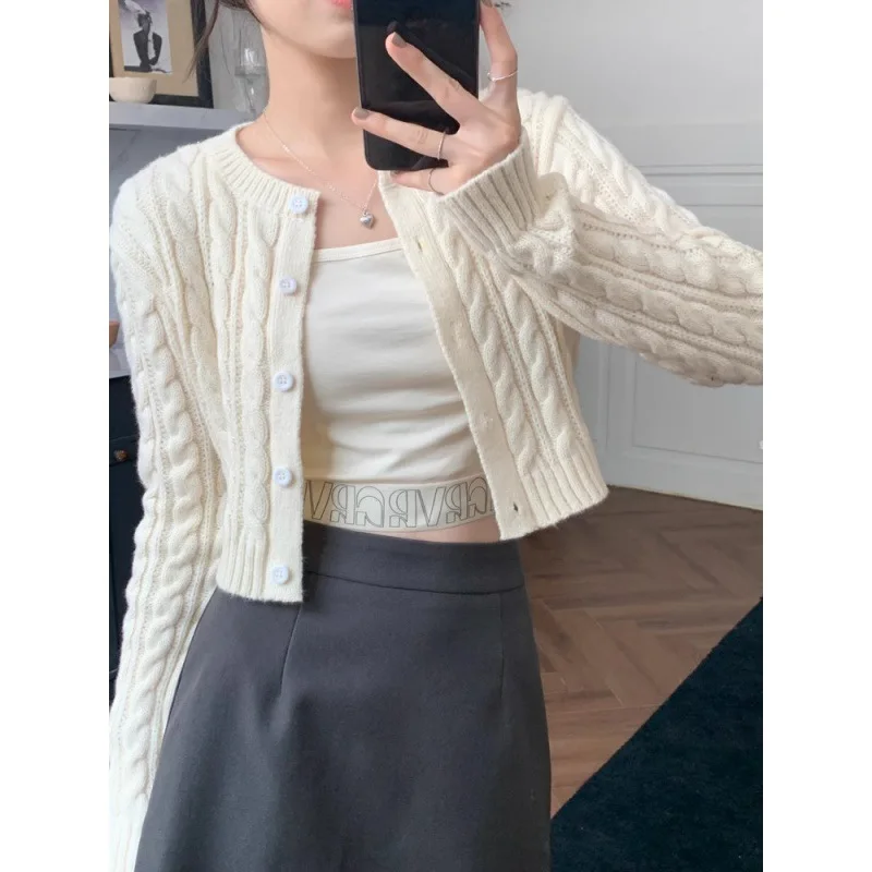 

Women Knitted Cropped Cardigans Casual 5 Colors Sweater American Style Spring Cozy All-match Jacket Vintage Fashion Streetwear