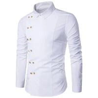 cotton buttons men turn down collar long sleeve shirt diagonal double breasted shirt