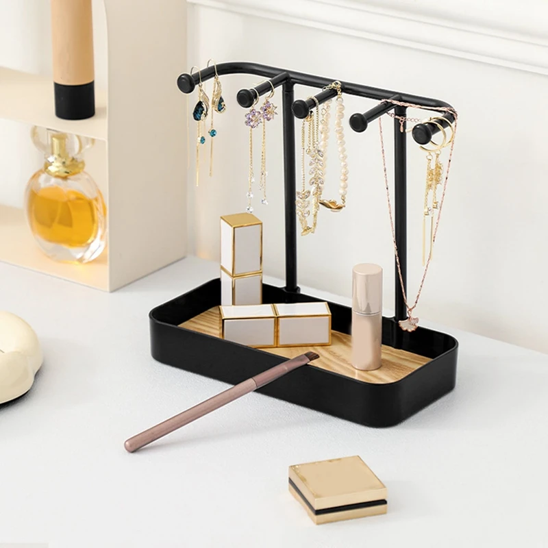 

Подставка-органайзер для ювелирных изделий, подставка для ожерелья с деревянным лотком, подставка для демонстрации ожерелья, крючки для хранения ювелирных изделий