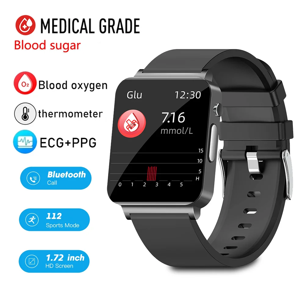 

ECG Smartwatch 1.72inch HD Touch Screen Heat Rate Blood Oxygen Pressure Monitor Smart Watch For Sports Health Measurement Tool