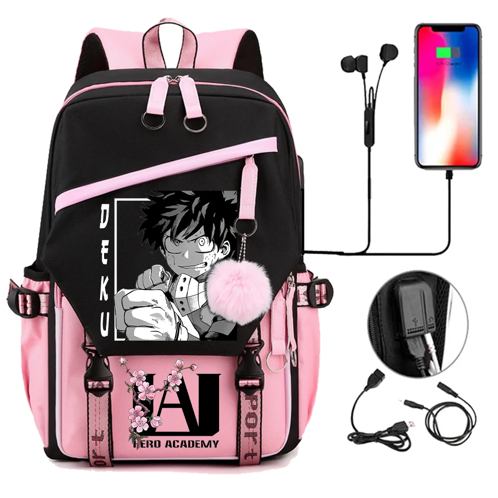 

My Hero Academia Anime Mochila Student School Bags for Teen Girls Kawaii Backpack Women Usb Bookbag Izuku Midoriya Knapsack Bag