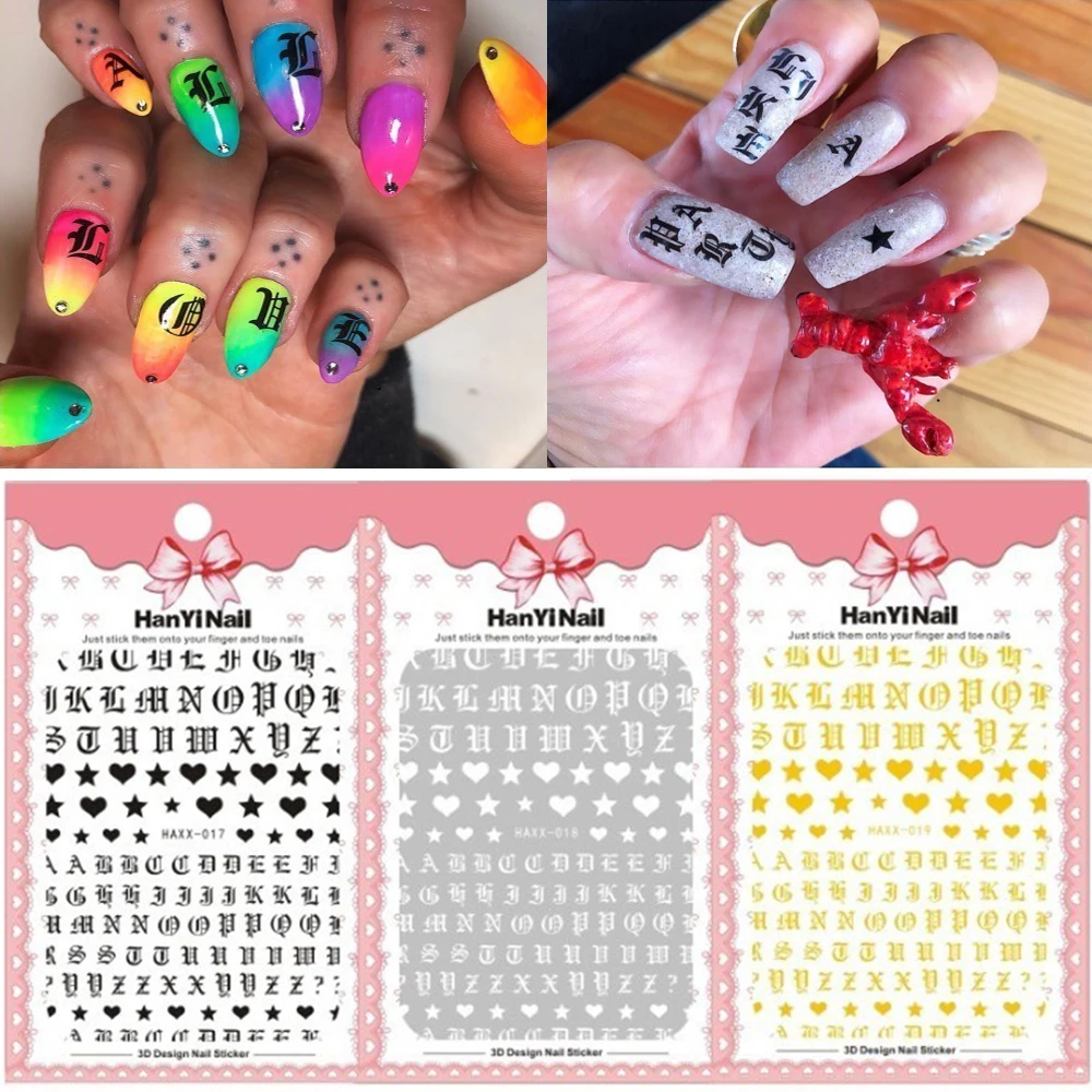 

Manicure Tools Nail Glue Sticker DIY Nail Decoration Letter 3D Nail Art Nail Stickers Gothic Alphabet Decals Nail Foils