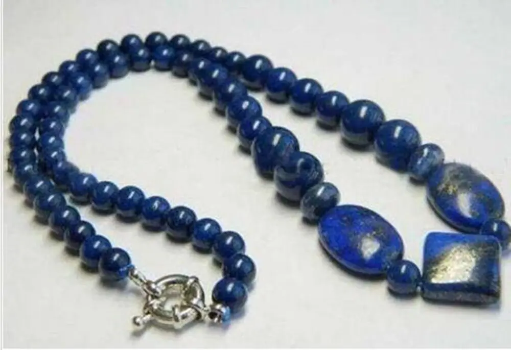 

Real Natural Dark Blue Egyptian Lapis Lazuli Gemstone Beads Pendant Necklace 18"