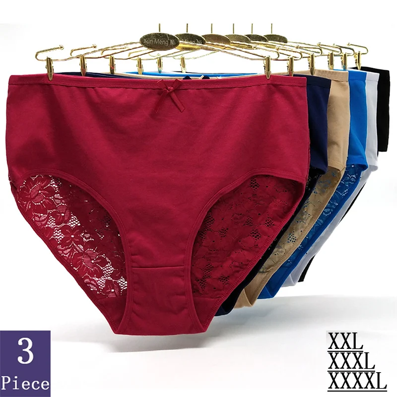 

3pcs/Lot 2XL 3XL 4XL Large Size Panties Woman Hollow Out Style Soft Comfortable 95%Cotton Underwear Mid Waist Lady Sexy Lingerie