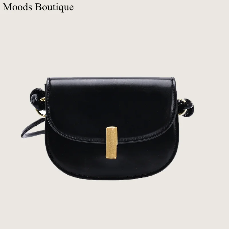 

MOODS Retro Crossbody Bags For Women 2023 Simple Fashion Saddle Purse Pure Color Bright PU Leather Mini Shoulder Bag Bolso Mujer