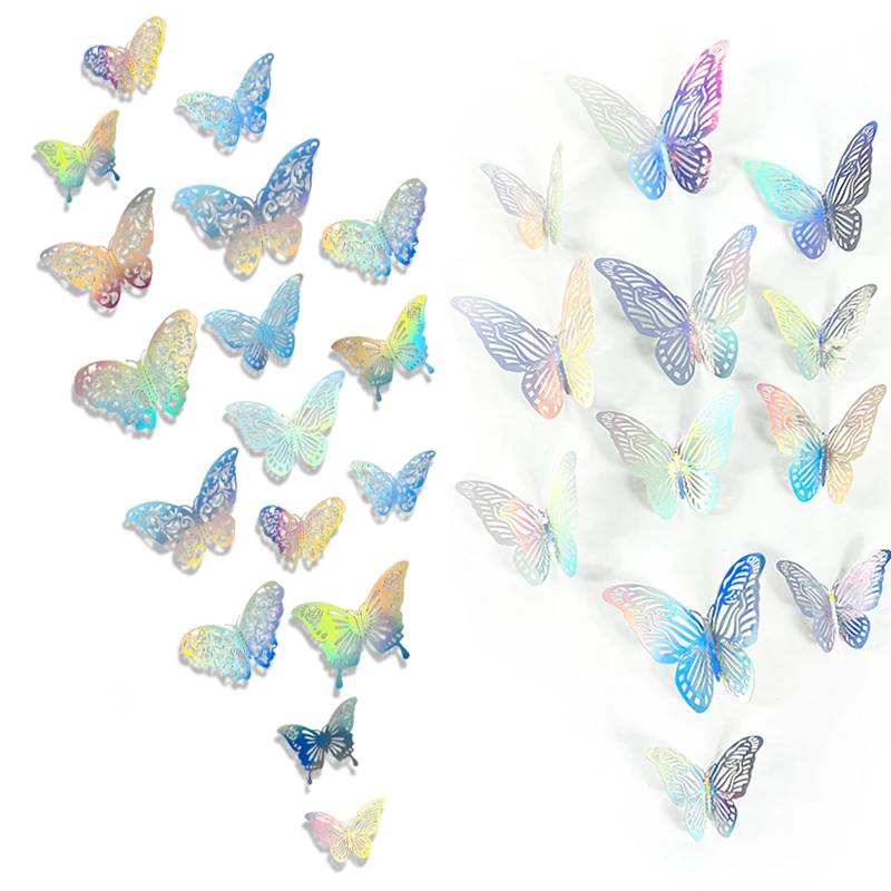 

24pcs Laser Butterfly 3D Hollow Butterflies Wall Sticker Cake Decoration Home Decor Kids Rooms Nursery Background Wall Decals