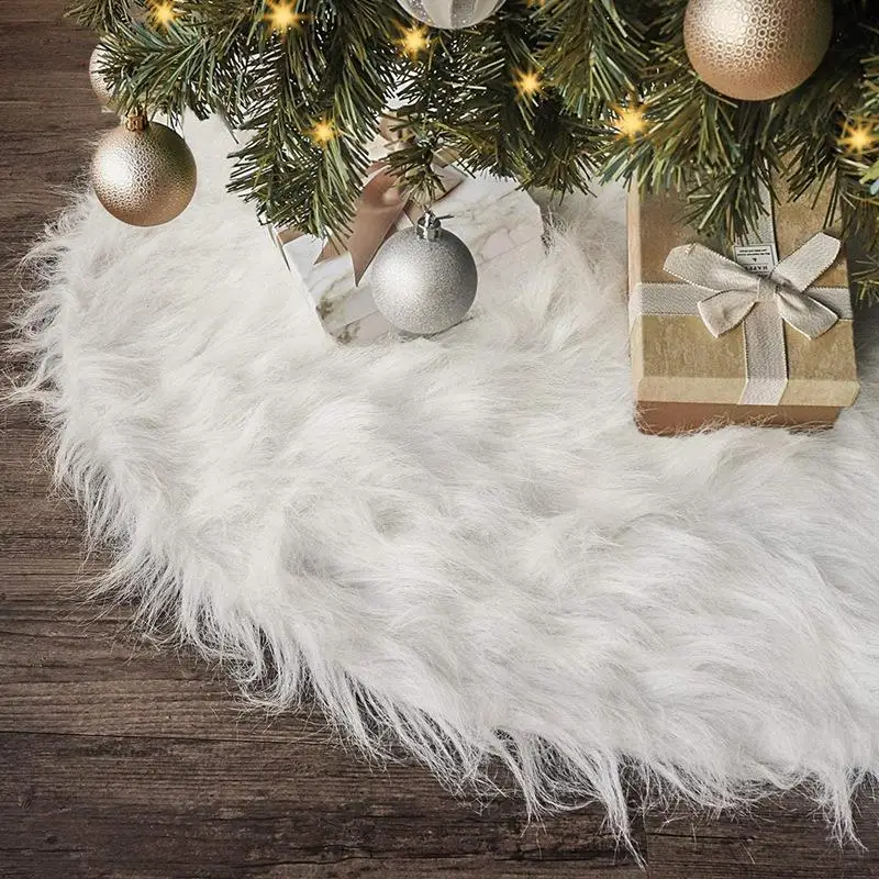 Different Sizes White Plush Christmas Tree Skirt Christmas Tree Base Ornaments Soft Faux Fur Carpet For Home Xmas Floor Decor