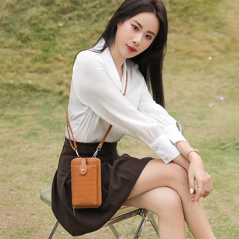 Stone Pattern Design Phone Pocket Shoulder Bag For Women Pu Leather  Female Crossbody Bags Ladies Large Capacity Messenger Purse