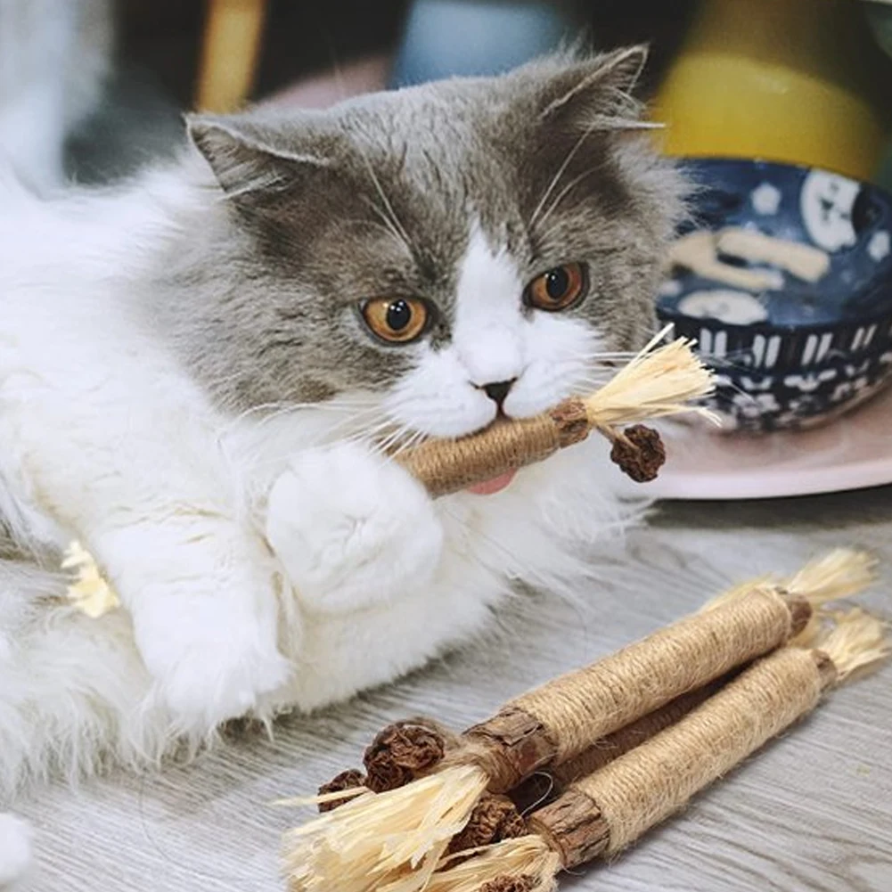 

4pcs Portable Play Interactive Silver Vine Indoor Cat Chew Toy Clean Teeth Kitten Durable Stress Relief Bite Resistant Stick