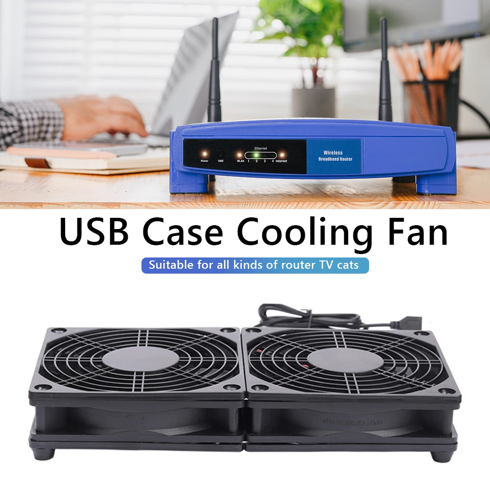 

VODOOL 5V USB 120mm Computer Case Chassis Dual Cooling Fan + Wireless Router Set-top Box Silent Mute Radiator Cooler Accessories