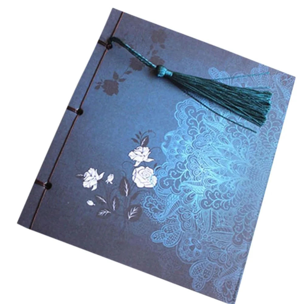 

Chinese Style Blue Rose Color Diary Note Book Tassel Stationery Retro Flower Sketchbook Journal Blank Notebook Chinoiserie Art