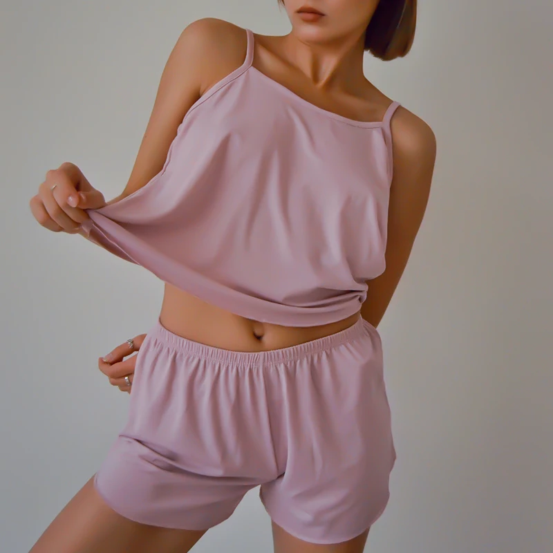 Женская пижама летняя однотонная Пижама пикантный пижамный комплект без рукавов